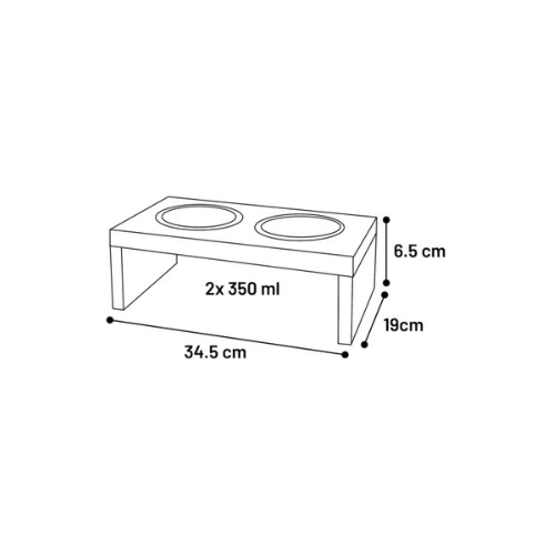 Matbar i trä med rostfria skålar - 2 x 350 ml